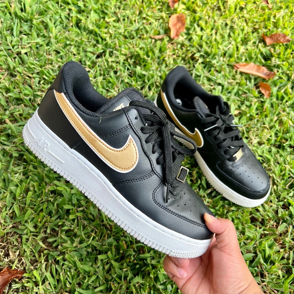 Womens Nike Air Force 1 Black and Gold Platform